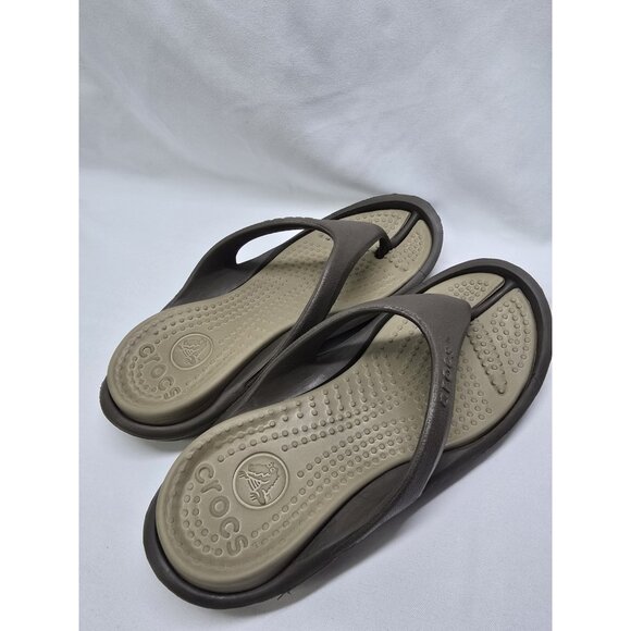 Crocs Unisex Athens Sandal Size 7 Womens / 5 Mens Brown/Beige Thong Flip Flops - Picture 3 of 8